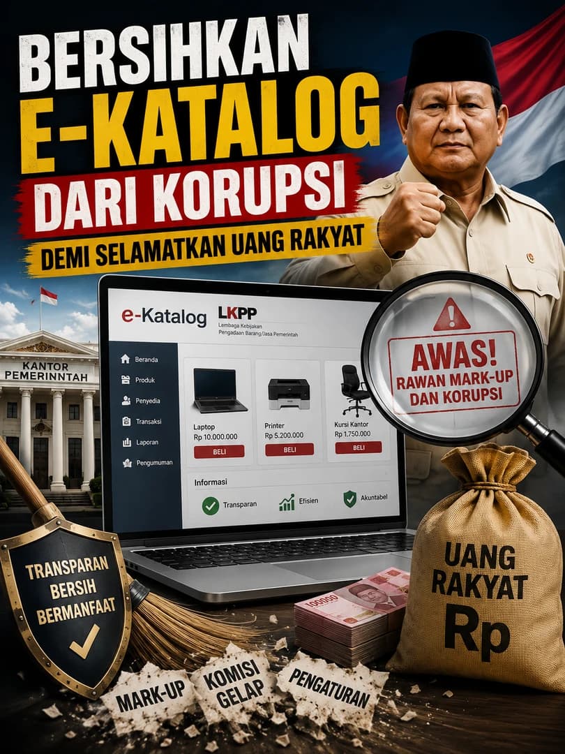 Sudah digital, apakah otomatis bebas korupsi? Belum tentu. E-Katalog memang membuat belanja pemerintah lebih transparan, tetapi celah mark-up, pengaturan spesifikasi, hingga komisi gelap tetap harus diawasi. Jika uang rakyat ingin benar-benar diselamatkan, sistemnya harus bersih dari hulu sampai hilir.