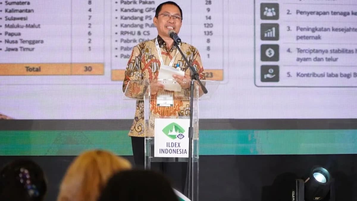 Direktur Hilirisasi hasil peternakan Direktorat Jendral Peternakan dan Kesehatan Hewan Kementan Makmun Berbicara dalam penyelenggaraan ILDEX Indonesia 202 di Tangerang Banten.