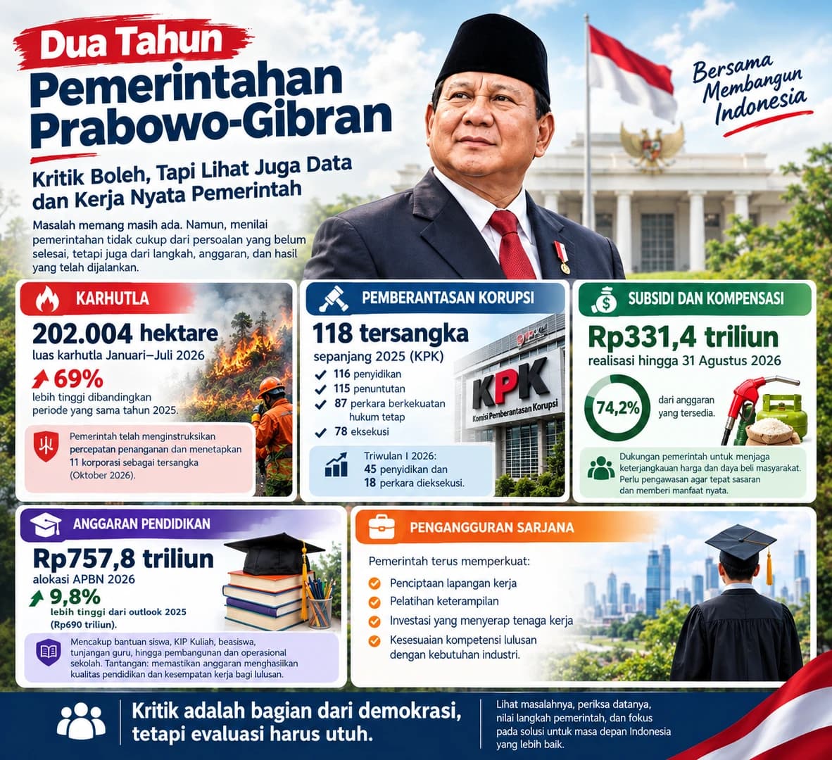 Presiden Prabowo tetap harus dituntut bekerja lebih baik. Namun, kritik yang bertanggung jawab harus berpijak pada data yang utuh, bukan sekadar memilih fakta yang mendukung kesimpulan politik. Rakyat berhak mendapatkan evaluasi yang jujur, adil, dan berorientasi pada solusi.