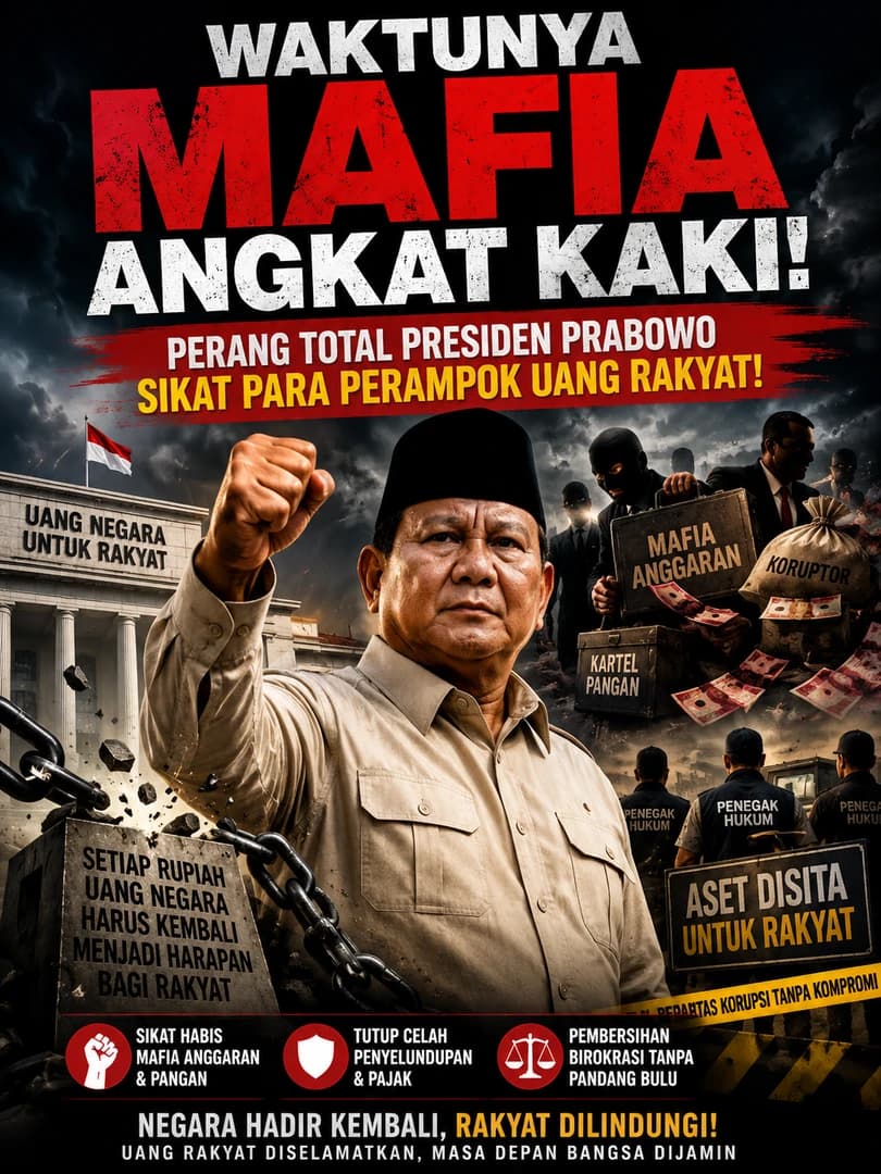 Bagi Presiden Prabowo, koruptor dan mafia bukan sekadar pelanggar hukum, melainkan pengkhianat bangsa yang merampok masa depan rakyat. Era kompromi resmi tamat—simak gebrakan tegas Presiden Prabowo menutup habis ruang gerak para mafia anggaran!